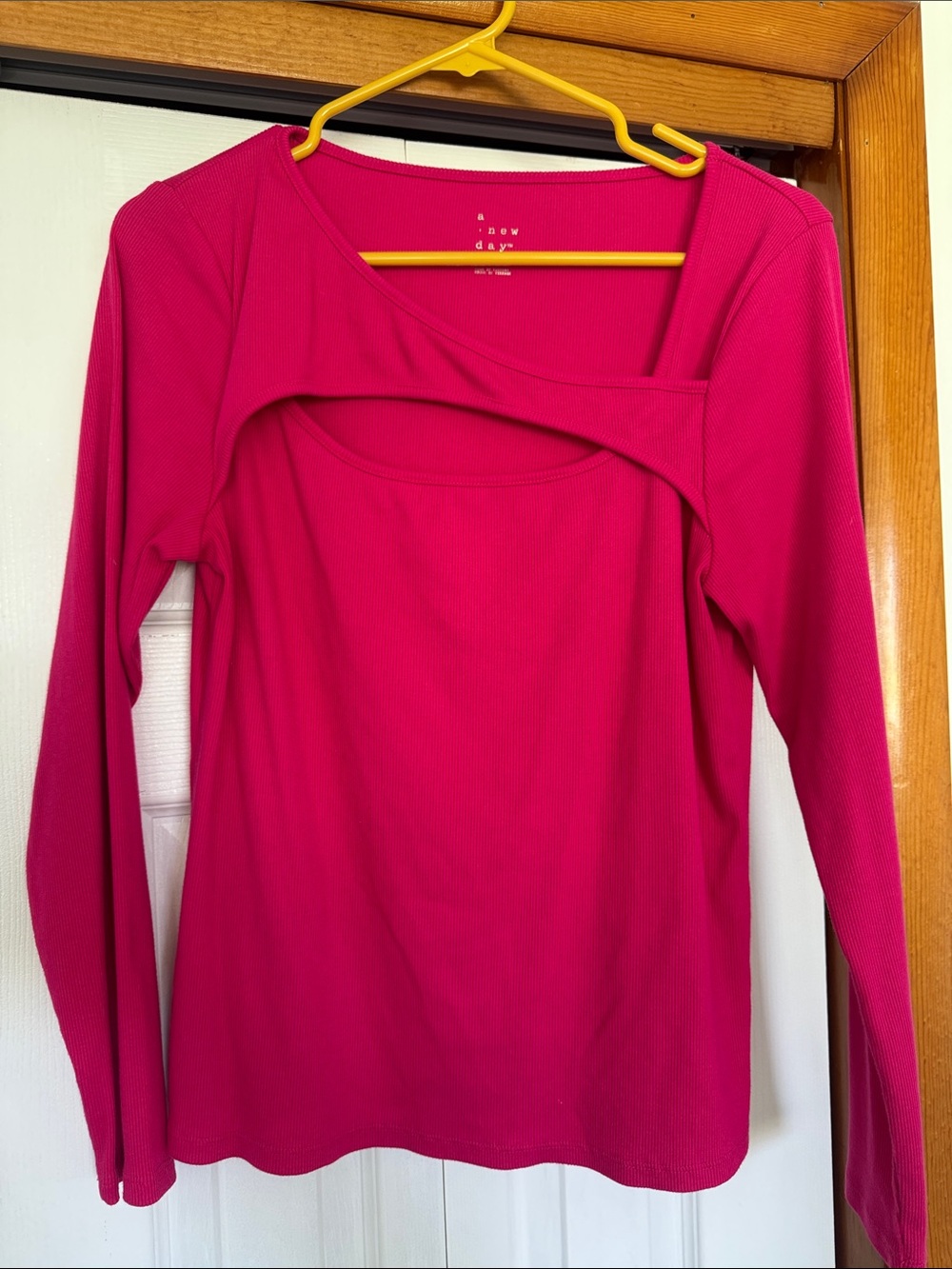 a new day Fuchsia Long-Sleeve Cutout Ribbed Top